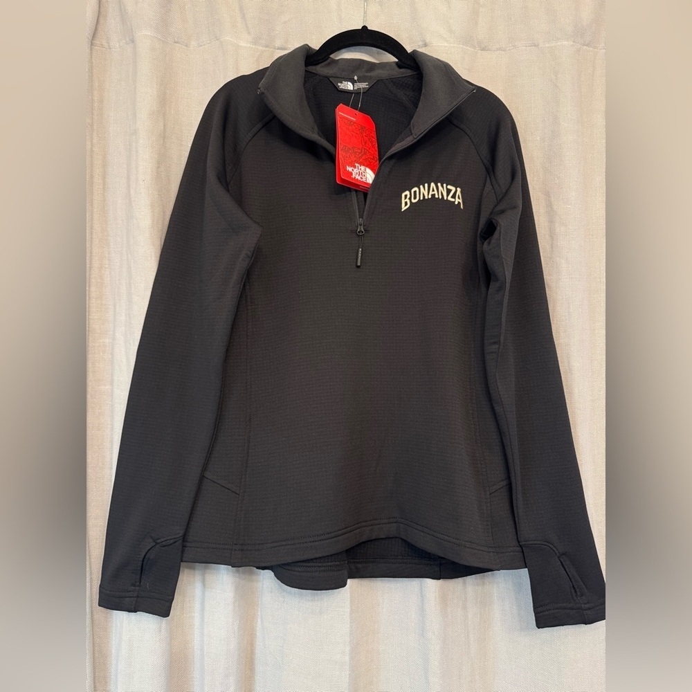 North Face Black Mountain Peaks Quarter Zip Pullover Fleece Womens Sz M w/ Logo